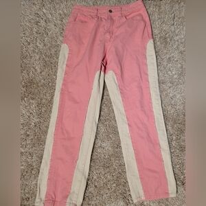 Women’s Straight Leg Two-Tone Jeans in Pink and Cream
